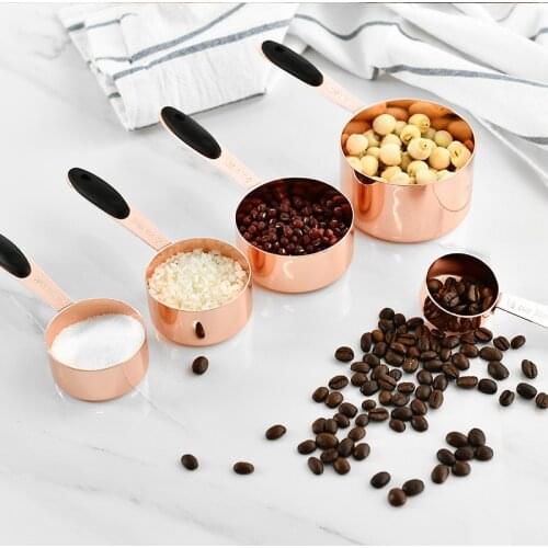 5pcs Rose Gold Stainless Steel Scale Coffee Measuring Cups and Spoons Sets Kitchen Accessories Baking Tools 30/60/80/125/250ml