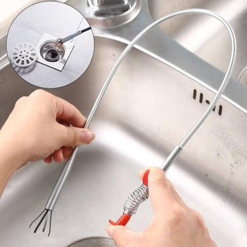 60cm Kitchen Drain Cleaner Tool Pipeline Dredge Sink Hair Brush Unblocker Drain Clog Remover Hook Cleaning Tool With Spring Grip