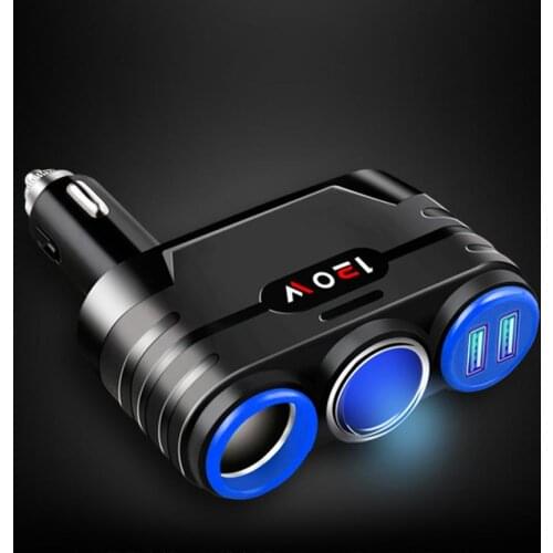 12V Car Cigarette Lighter Adapter 3 Socket Cigarette Lighter Splitter Dual USB Car Charger for Phone IOS/Android iphone Samsung