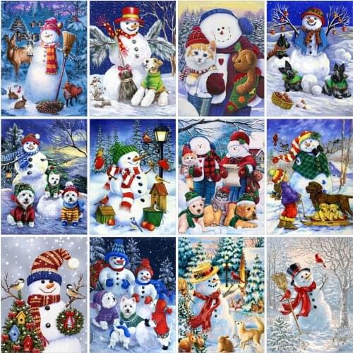 Huacan Diamond Embroidery 5D Snowman Diamond Rhinestones Paintings Mosaic Cartoon Needlework Gift Christmas Decoration
