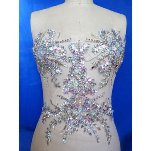 1pcs Pure hand made sew on Rhinestones applique silver sequins crystals trim patches DIY dress accessory 33*33cm