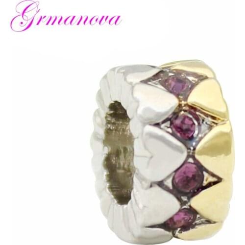 Zinc Alloy Fashion Charm Beads Purple Crystal Interval DIY Accessories Jewelry Fit Pandora Bracelet Necklace