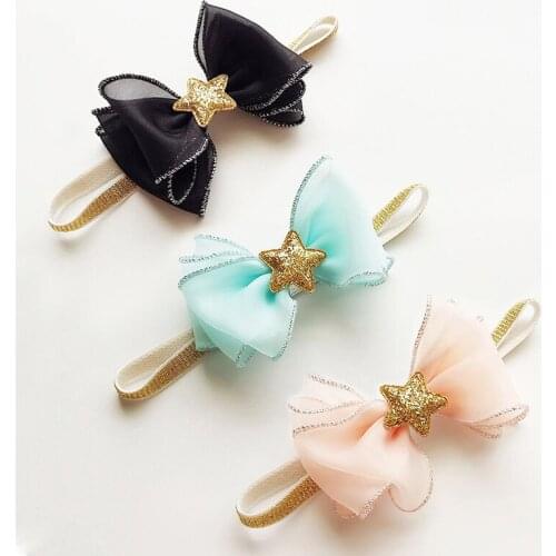 Glitter Girls Hair Bows on Headband Hair Clips Gold Line Bowknot Star Hairband Princess Hairpins Party Tiara Headdress Headwear