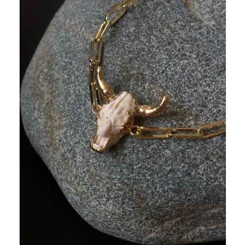 FUWO New Design Resin Bull Head Bracelet,Gold Trimmed Buffalo With Long Box Chain,Fashion Hip Hop Style Religion Jewelry BR015