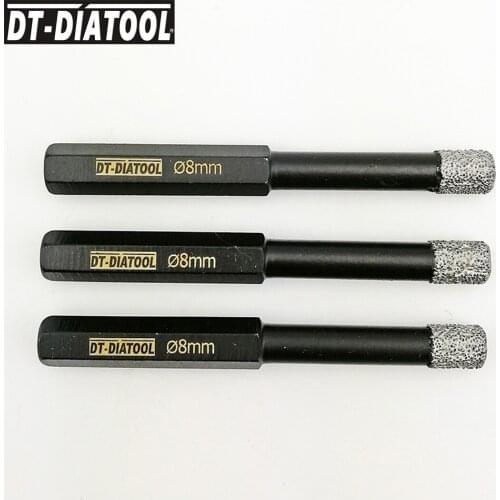 DT-DIATOOL 3pieces 8MM Dry Hexagon Shank with diamond length 10mm Vacuum Brazed Diamond Drilling Hole Saw drill core bits