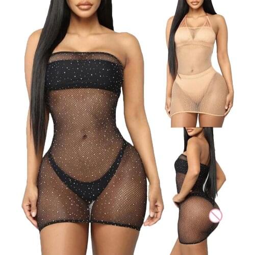 European and American wrapped chest hot diamond sexy lingerie dot diamond starry net uniform temptation