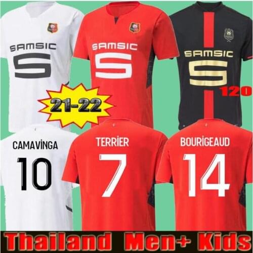 Camiseta de fútbol para hombres y niños, maillot de pie 2021 22 Rennes FRAPHINHA NIANG HUNOU CAMAVINGA GRENIER