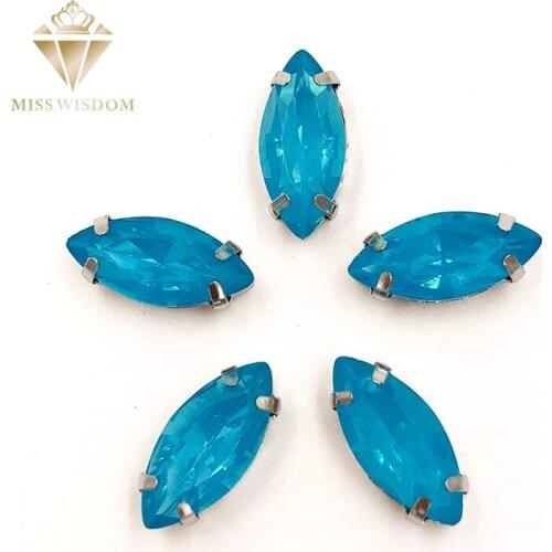 HOT SALE Matt Lake blue opal Horse eye sew on rhinestones flatback Resin Leaf shape loose rhinestones DIY garment Accessories