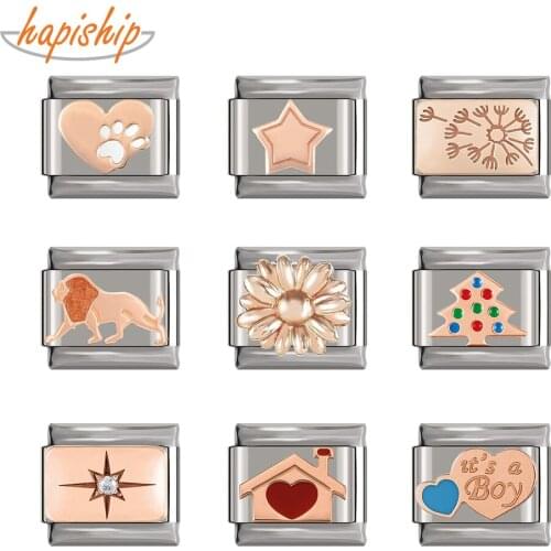 Hapiship New Original Daisy Rose Heart Star Flower Leo Italian Charm Fit 9mm Bracelet Stainless Steel Jewelry Making DJTop64