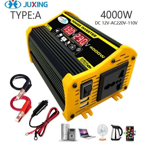 JUXING 4000W Power Inverter Converter With Dual Digital Display Transformer DC 12V to AC 110V/220V Dual USB use for Car, Outdoor