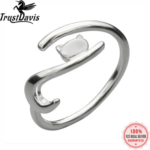 ElfoPlataSi 100% 925 Solid Real Sterling Silver Fashion Cat Openingl Ring Sizable 5 6 7 For Teen Girl Kid Xmas Gift XY1195