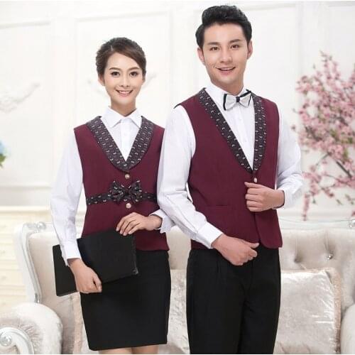 Hotel Overalls Summer Waitress Uniform Vest Front Desk Cashier Billiard Hall KTV Restaurant Cafe Waiter Fashion Work Wear H2409