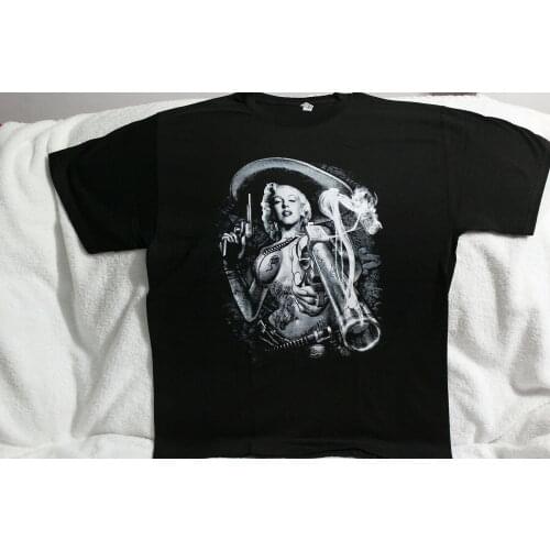 Marilyn Monroe Cowboy Hat Smoking Gun Tattoo T-Shirt New Size S-3XL