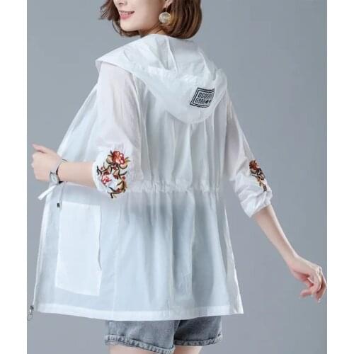 New Womens Jacket 2021 Summer Thin Coat Hooded Sun protection Windbreaker Female Casual Long Coats Outerwear Plus Size 4XL