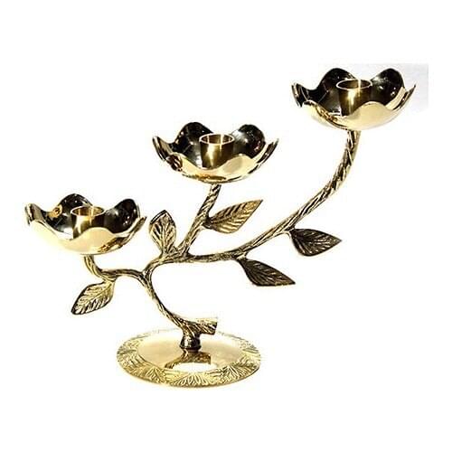 Alsepete AVM Brass 3-Head Leaf Sleeve Flower Candlestick