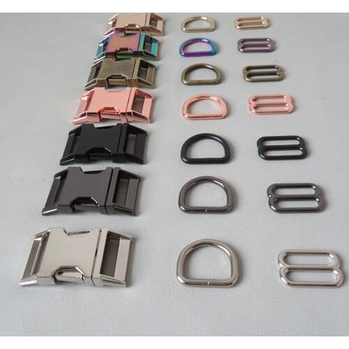 1Set 15mm 20mm 25mm Pet Dog Collar Paracord Metal D Ring Slider Belt Loop Side Release Buckle Accessory Outdoor Harness Hardware