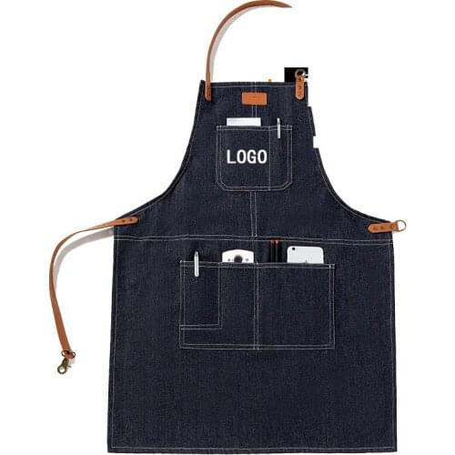 Fashion denim canvas apron barista restaurant tea shop adult overalls apron logo print