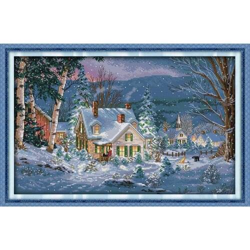 Joy Sunday Stamped Cross Stitch Kit The Snowy Night of Christmas 14CT 11CT Print Counted Arts Handmade Embroidery Needlework Set