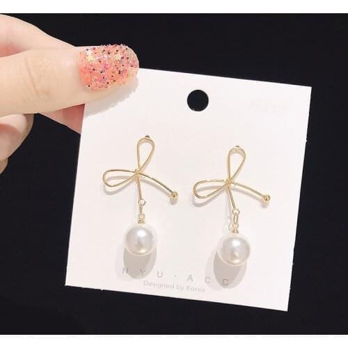New Trendy Imitation Pearl Drop Earrings for Women Hollow Bowknot Cherry Round Ball Earrings Party Wedding Jewelry Sweet Gift