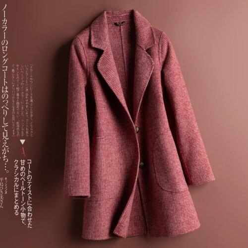 New Double-sided Wool Coat Womens Mid-length Loose Woolen Coat Korean Version Large Size Houndstooth