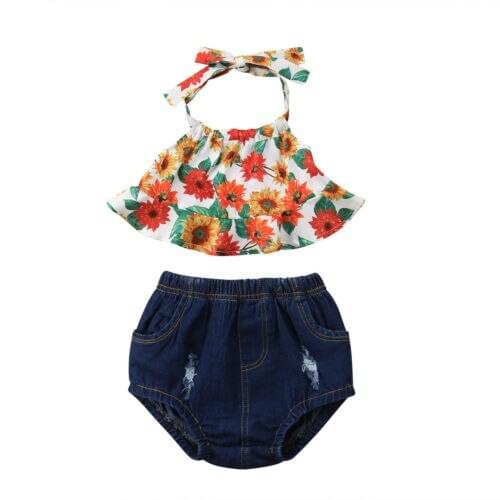 Newborn Toddler Kids Baby Girl Outfit Clothes Tops Dress Denim Shorts Pants Size 0-3T
