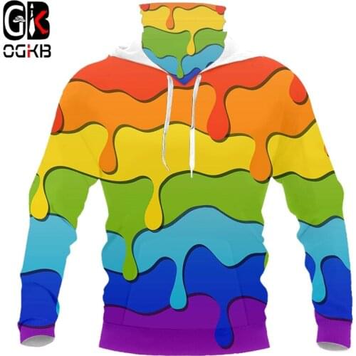 OGKB New 3D Mask Hoodies Colorful Splash Paint Print Men/women Long Sleeves Mask Sweatshirt Casual Plus Size Hip Hop Pullover