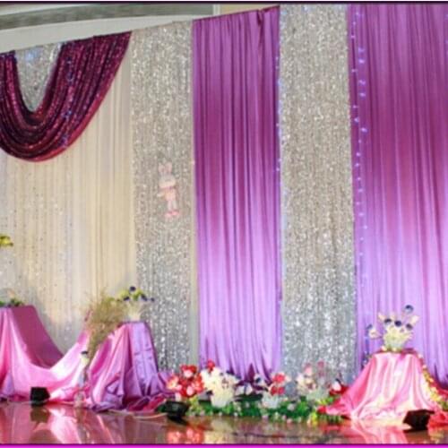 Wholesale and retail 3x6m white and purple wedding backdrop curtain with sequin swag wedding drapes , wedding stage backdrop