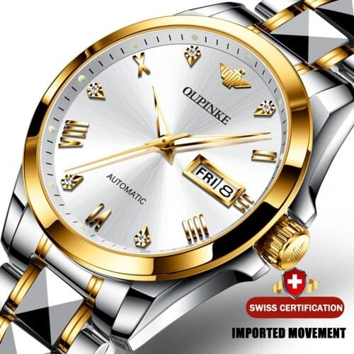 Luxury men mechanical watch Automatic Sapphire Crystal Tunsten steel 5ATM Waterproof Luminous with date Wristwatch Men OUPINKE