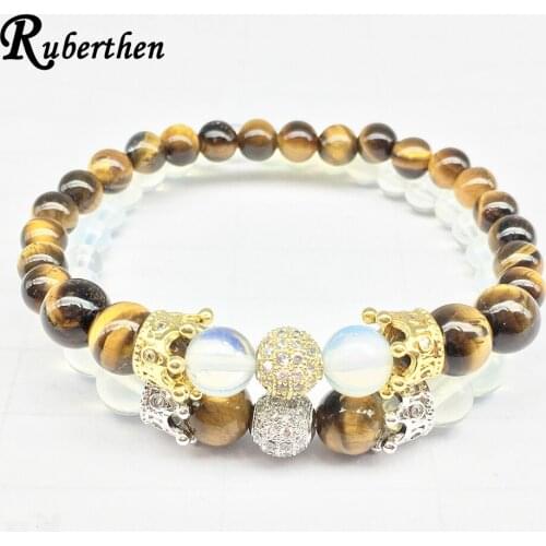 Ruberthen 2018 Women`s Yoga Balance Jewelry High Quality Powerful Crown Charm Bracelet Natural Opal Tiger Eye Stone Bracelet