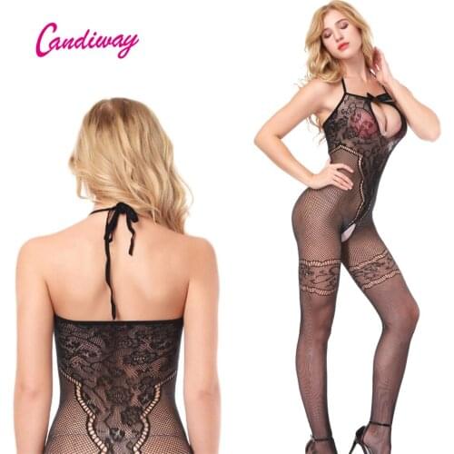 Sex Lingerie bowknot hollow out Sleeveless Fishnet black red Bodystockings Open Crotch Erotic Porno Lingerie Costume bodysuit