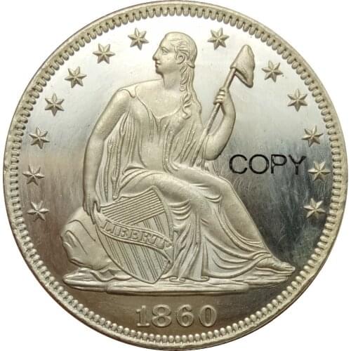 United States Liberty Seated Half Dollars 1860 No Motto Above Eagle Brass Plated Silver Copy Coin