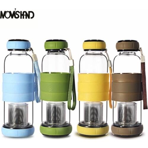 MOMS HAND Pumpkin Cover Glass Water Bottle With Tea Infuser Two-way Communication Anti Scald Outdoor Bottle