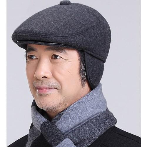 Warm winter woolen cap, fashionable mens beret, middle-aged and old mens father hat, golf ivy flat top hat SP015