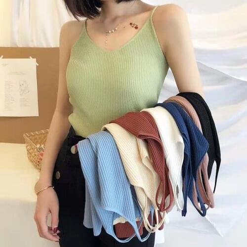 Spaghetti Strap Tops Vest Women Halter V-Neck Basic Sleeveless Clothes Tank Tops Womens Summer Camisole Slim Waistcoat Female