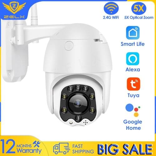 Tuya IP Camera WiFi Outdoor Video Surveillance Camera 5X Optical Zoom 1080P HD CCTV Security Camera Color Night Vision Alexa