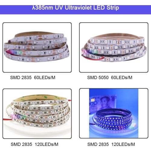 5M 12V UV Ultraviolet 385nm LED Strip Light 60led/m 120led/m 5050 2835 SMD Purple tape lamp for DJ Fluorescence party IP20/IP65