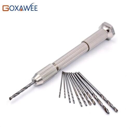High Quality Mini Micro Aluminum Hand Drill With Keyless Chuck +10pc Twist Drill Bit Woodworking Drilling Rotary Tools