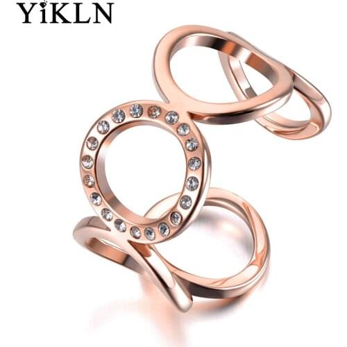 YiKLN Fashion Stainless Steel O-shape Geometric Open Ring Rose Gold Micro Pave CZ Crystal Anniversary Rings For Women YR19028