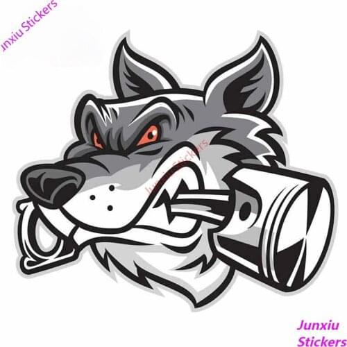 Cartoon Wolf Bite The Piston Funny Vinyl Car Sticker Bumper Camper Truck Window Waterproof Anime SUV Fine Decal Decor PVC13x11cm