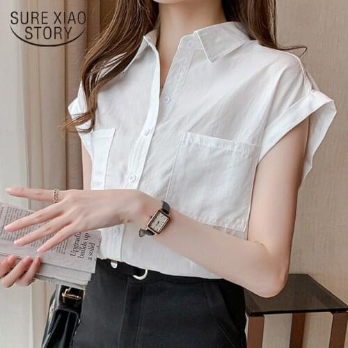 New Casual Vintage Women Blouse and Tops 2021 Summer Cotton Shirt for Women Single Breasted Solid Color Female Clothing 13669