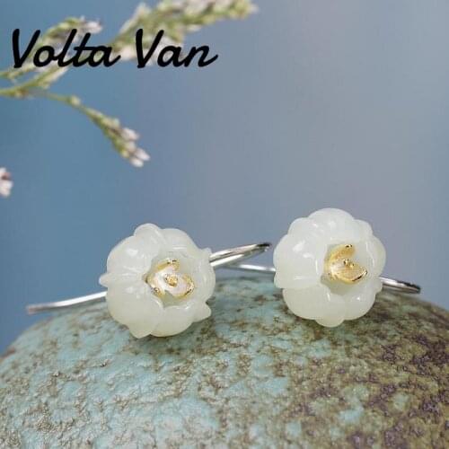 Volta Van Jade Drop Earrings 925 Sterling Silver 2021 New Elegant Pendientes Plata Fine Jewelry Vintage Concise Women Earrings