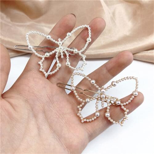 Ins Handmade Butterfly Pearls Hair Clips Pin For Women Fashion Gold Barrettes Headwear Girls Sweet Hairpins Hair Accessorie New