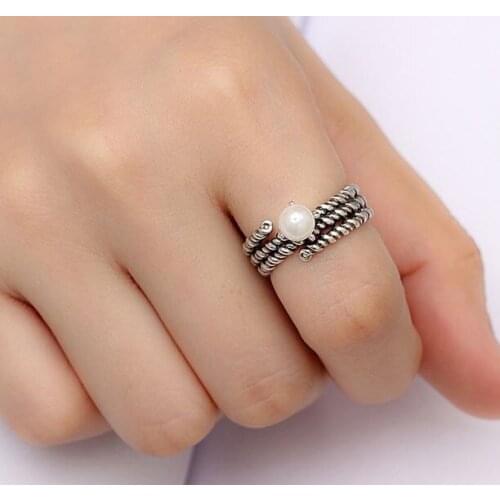 S925 Silver Ring Female Thai Silver Twisted Freshwater Pearl Ring Opening Retro Ring Worldwide Shipping Allied Express