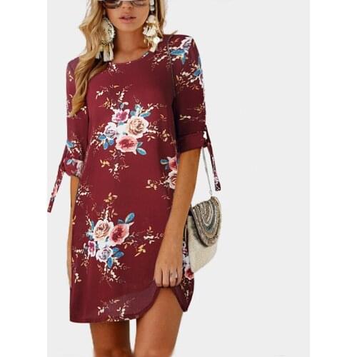 2021 Ladies Summer Dress Bohemian Printed Chiffon Beach Dress Long Loose Mini Party Dress