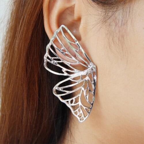 Gold Coloropenwork butterfly earrings elegant large fan-shaped metal ladies earrings fashion jewelry accessories new