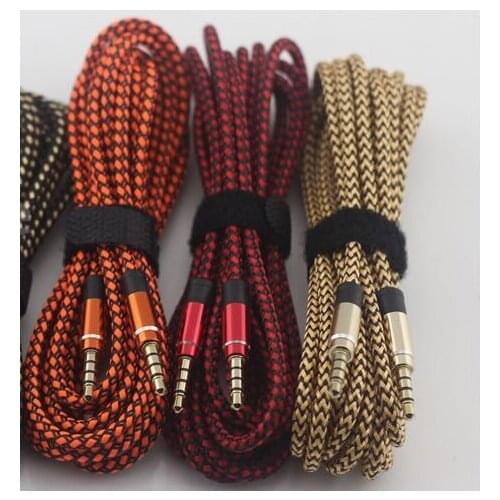 1.5Metre/5 feet Braid Aux Cable Unbroken Metal connector Car audio extension Cable Male to Male Universal For Mobile phones