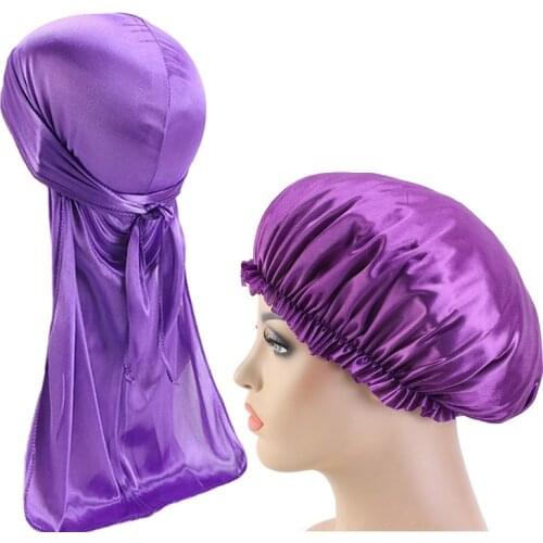 2pcs/set Unisex Silky Hair Caps Bonnet Men Women Hair Bonnet Cap Sleeping Night Cap Long Tail Hair Styling Accessories