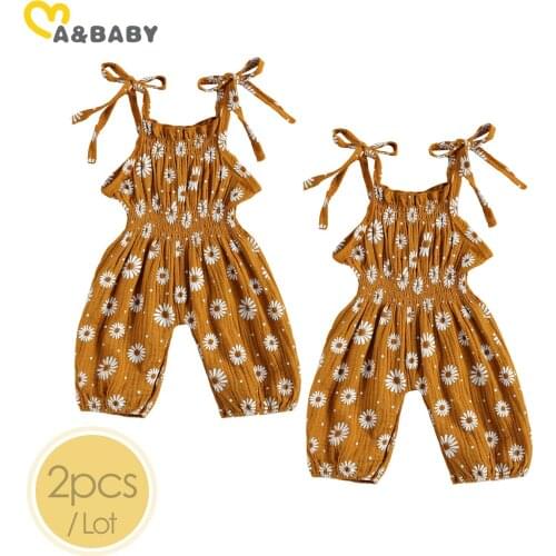 2pcs/Lot Ma&Baby 0-18M Summer Newborn Infant Baby Girl Romper Sleeveless Flower Jumpsuit Playsuit Overalls Clothing Costumes