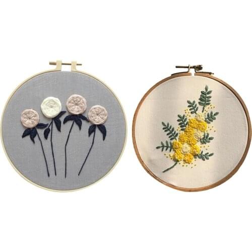 2pcs Cross Stitch Stamped Embroidery Kit with Embroidery Hoop