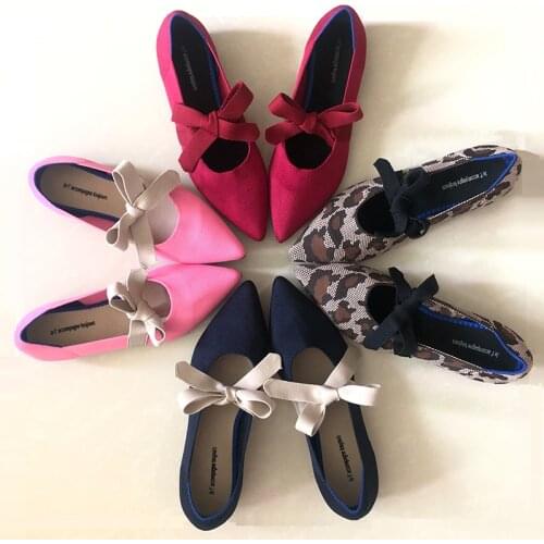 Womens Ballet Shoes Breathable Knitted Pointed Toe Shoes Color Matching Womens Soft Bottom Shoes For Women Flat Shoes 04